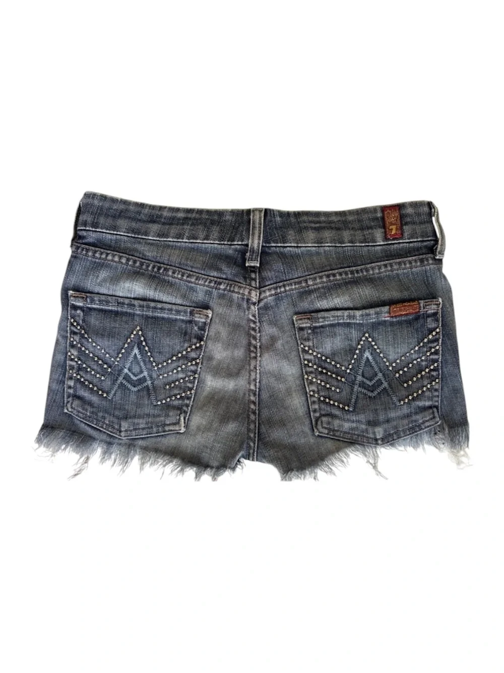 7 For All Mankind Light Blue Distressed Frayed Hem Denim Shorts